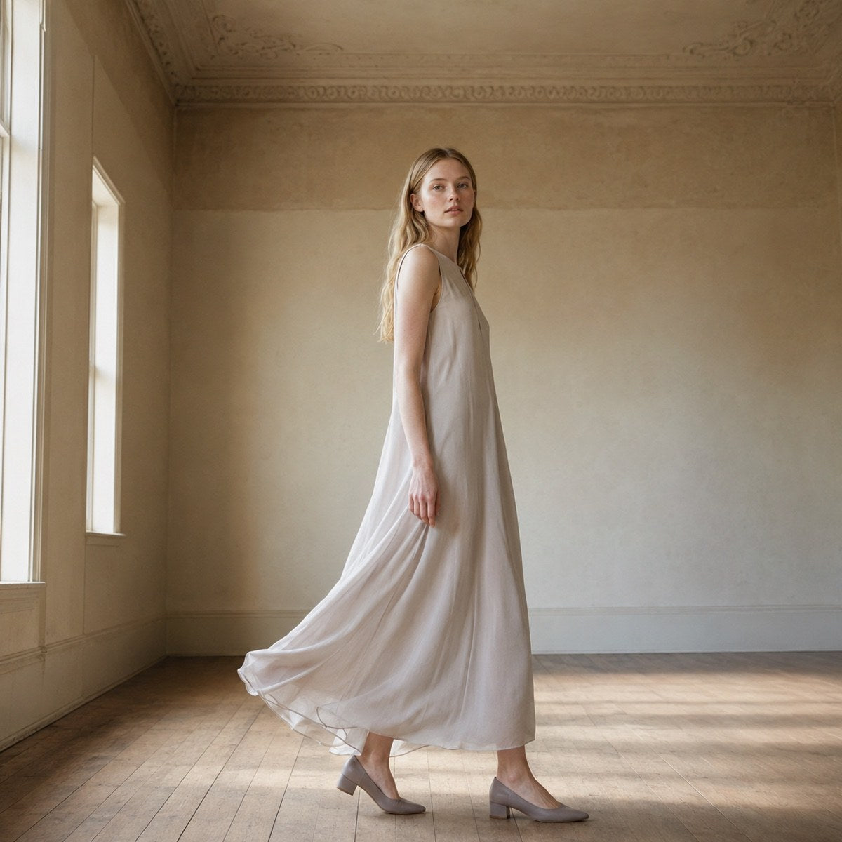 shown on the model — Chislehurst sleeveless column dress, Everyday Column Dresses by ORASCI.
