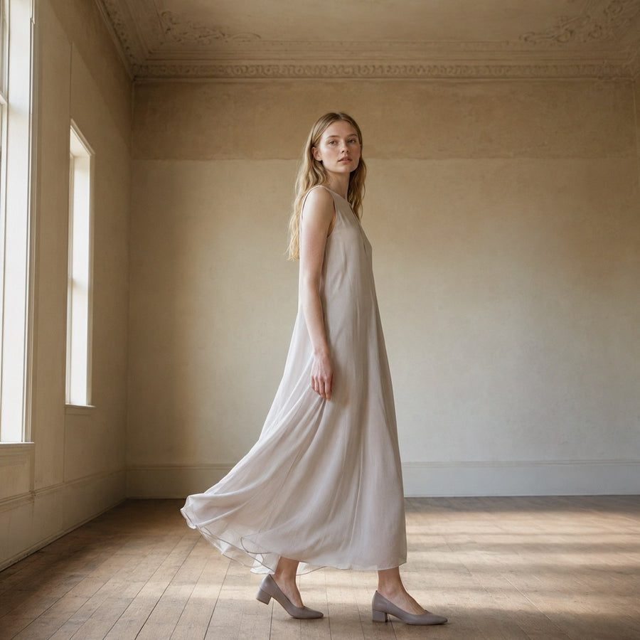 shown on the model — Chislehurst sleeveless column dress, Everyday Column Dresses by ORASCI.