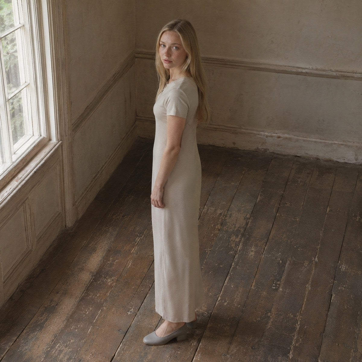 shown on the model — Bromley Vale straight column dress, Everyday Column Dresses by ORASCI.