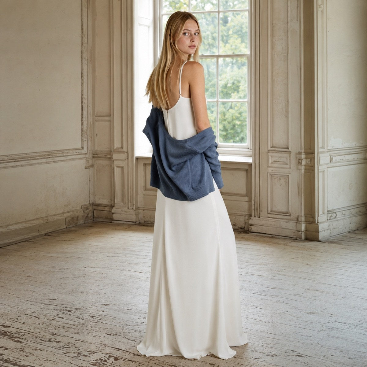 shown worn, from the side — Hayes Common floor-length evening gown, Evening Gowns and Body-Skimming Dresses by ORASCI.