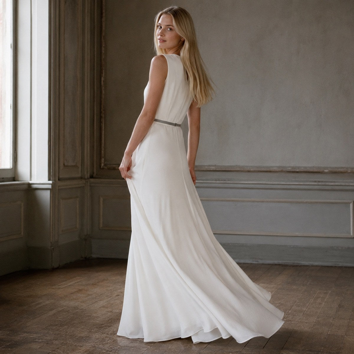shown worn, from the side — Keston floor-length evening gown, Evening Gowns and Body-Skimming Dresses by ORASCI.