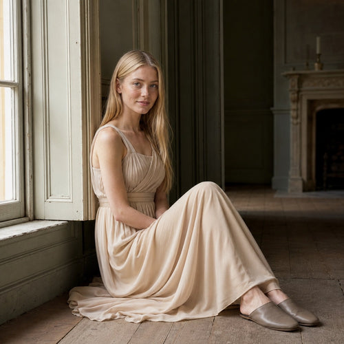shown on the model — Ravensbourne floor-length evening gown, Evening Gowns and Body-Skimming Dresses by ORASCI.