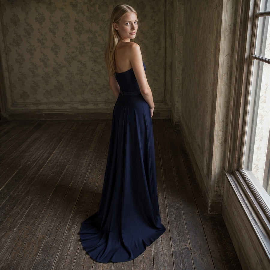 shown on the model — Alder Lane floor-length evening gown, Evening Gowns and Body-Skimming Dresses by ORASCI.