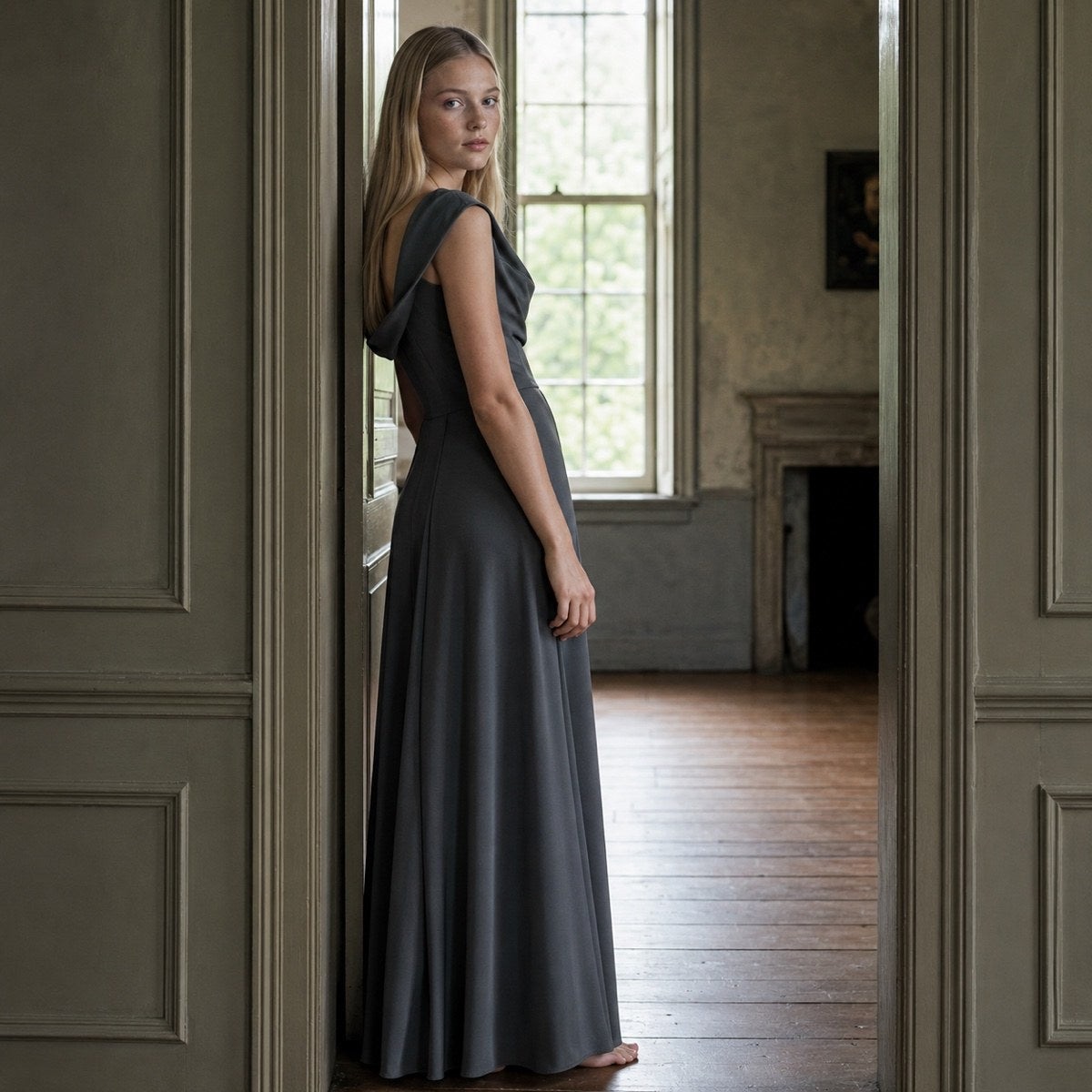 shown on the model — Sorrel Field floor-length evening gown, Evening Gowns and Body-Skimming Dresses by ORASCI.