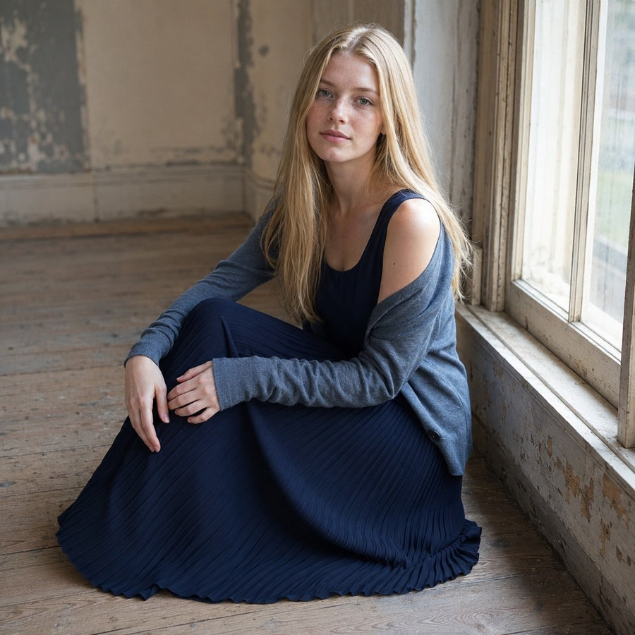 shown on the model — Shortlands sunray-pleat midi dress, Pleated Midi Dresses by ORASCI.