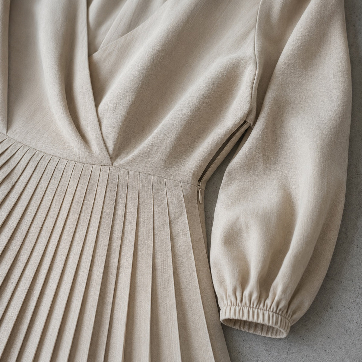 detail shot of the fabric — Bromley Vale sunray-pleat midi dress, Pleated Midi Dresses by ORASCI.