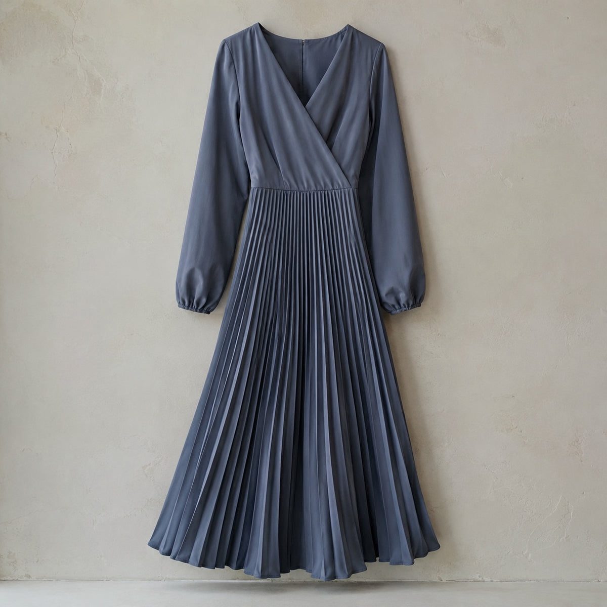 laid flat and shot from above — Bromley Vale sunray-pleat midi dress, Pleated Midi Dresses by ORASCI.