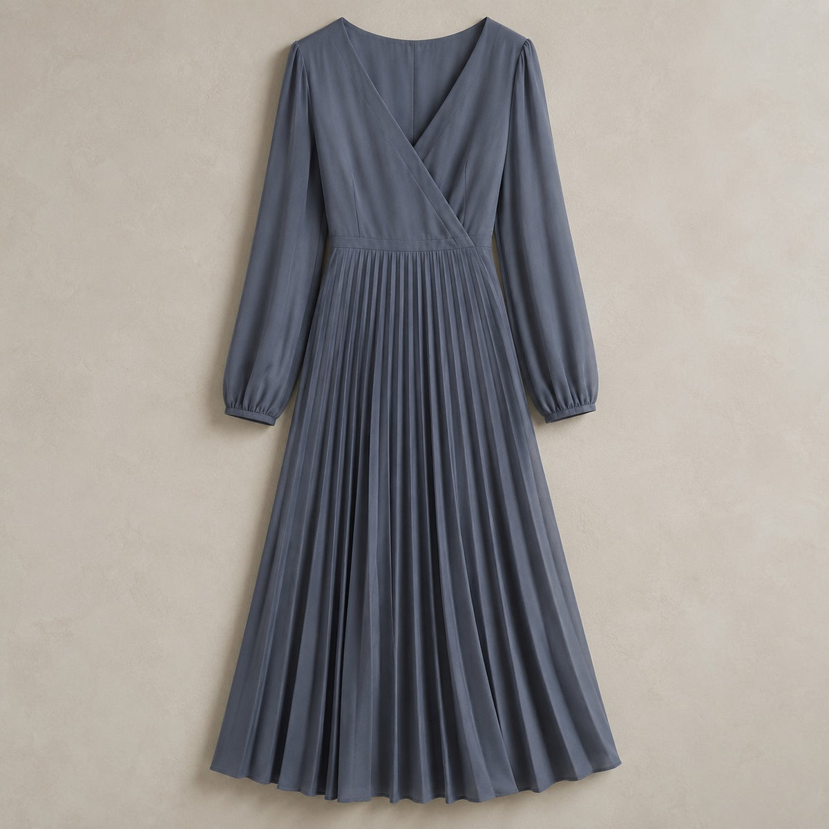 laid flat and shot from above — Hayes Common sunray-pleat midi dress, Pleated Midi Dresses by ORASCI.