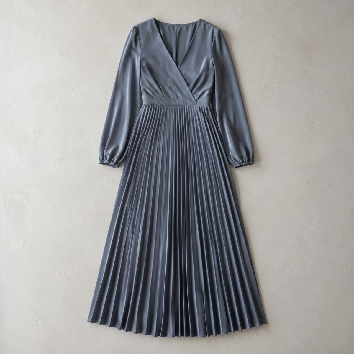 laid flat and shot from above — Orpington sunray-pleat midi dress, Pleated Midi Dresses by ORASCI.