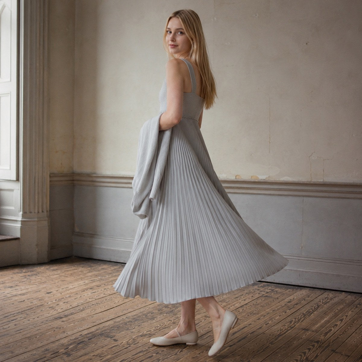 shown on the model — Keston sunray-pleat midi dress, Pleated Midi Dresses by ORASCI.