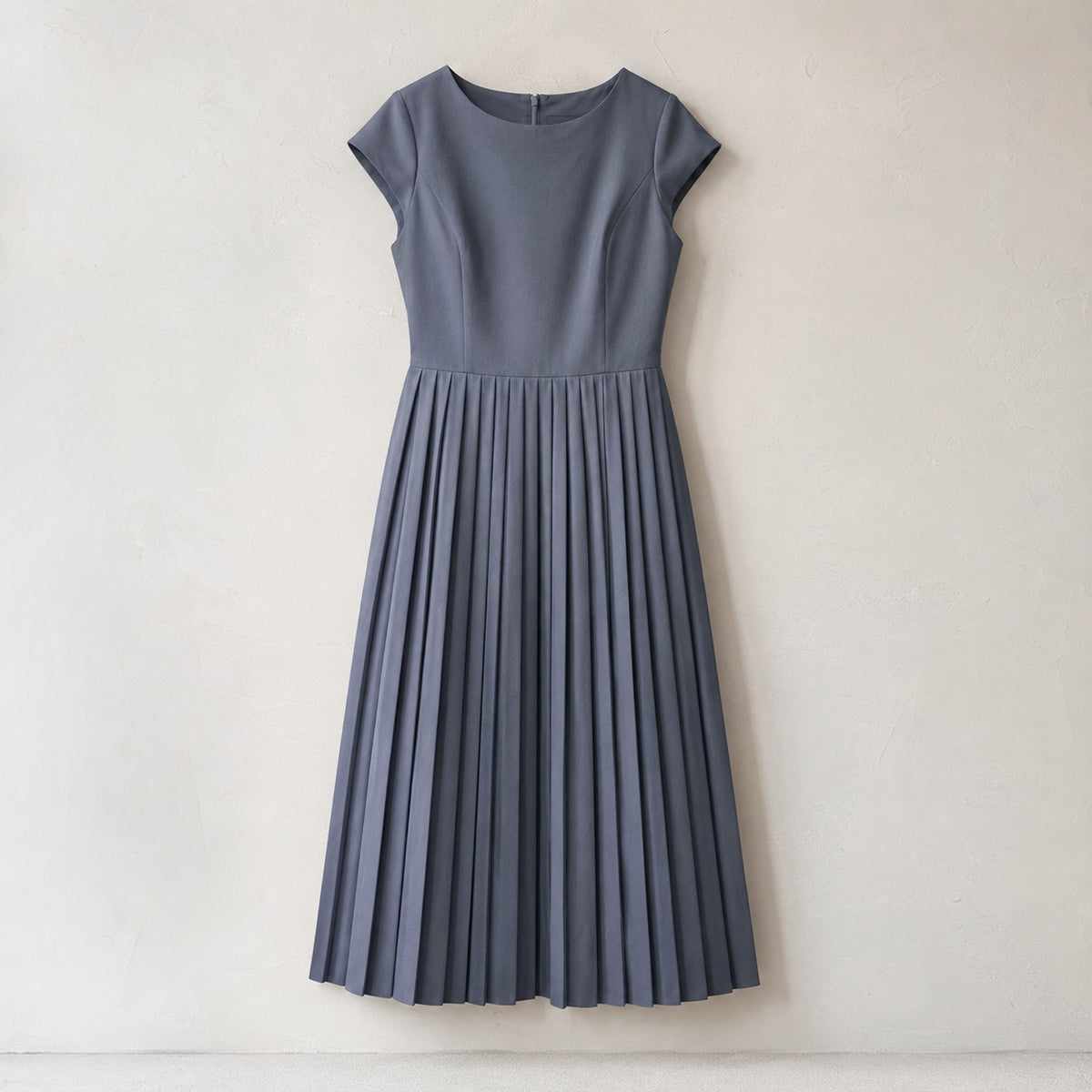 laid flat and shot from above — Petts Wood knife-pleat midi dress, Pleated Midi Dresses by ORASCI.