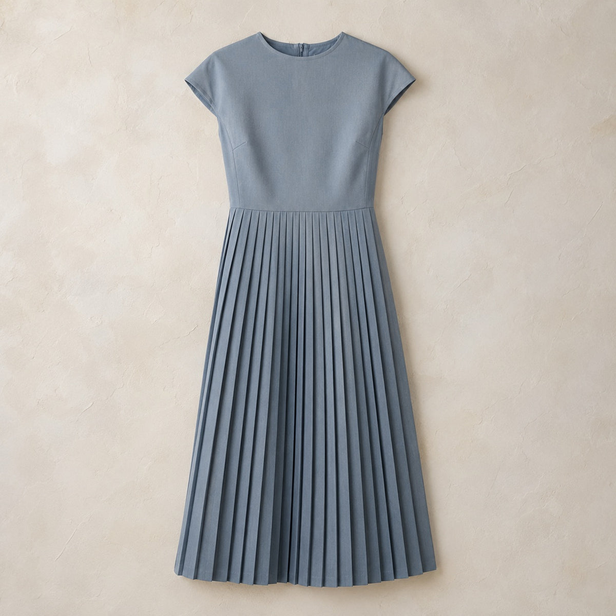 laid flat and shot from above — Pearl Wharf knife-pleat midi dress, Pleated Midi Dresses by ORASCI.