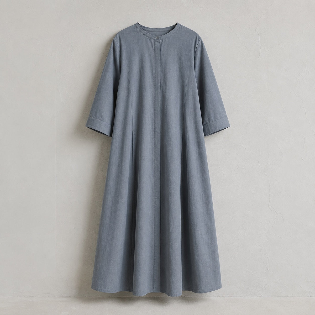 laid flat and shot from above — Slate Hollow collarless shirt dress, Shirt Dresses by ORASCI.