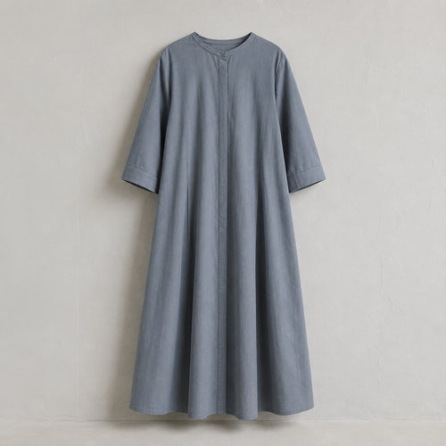 laid flat and shot from above — Slate Hollow collarless shirt dress, Shirt Dresses by ORASCI.