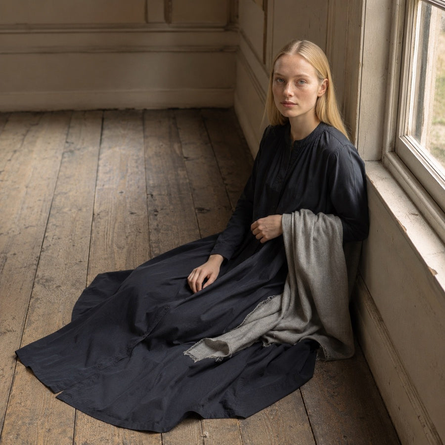 shown on the model — Downe collarless shirt dress, Shirt Dresses by ORASCI.