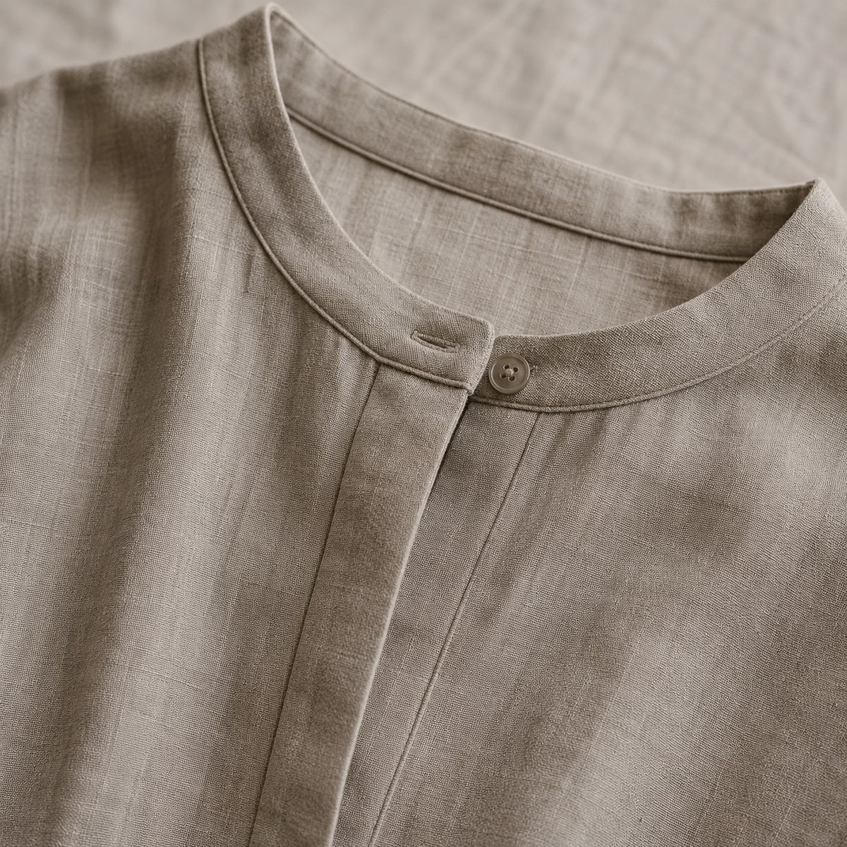 detail shot of the fabric — Orpington collarless shirt dress, Shirt Dresses by ORASCI.