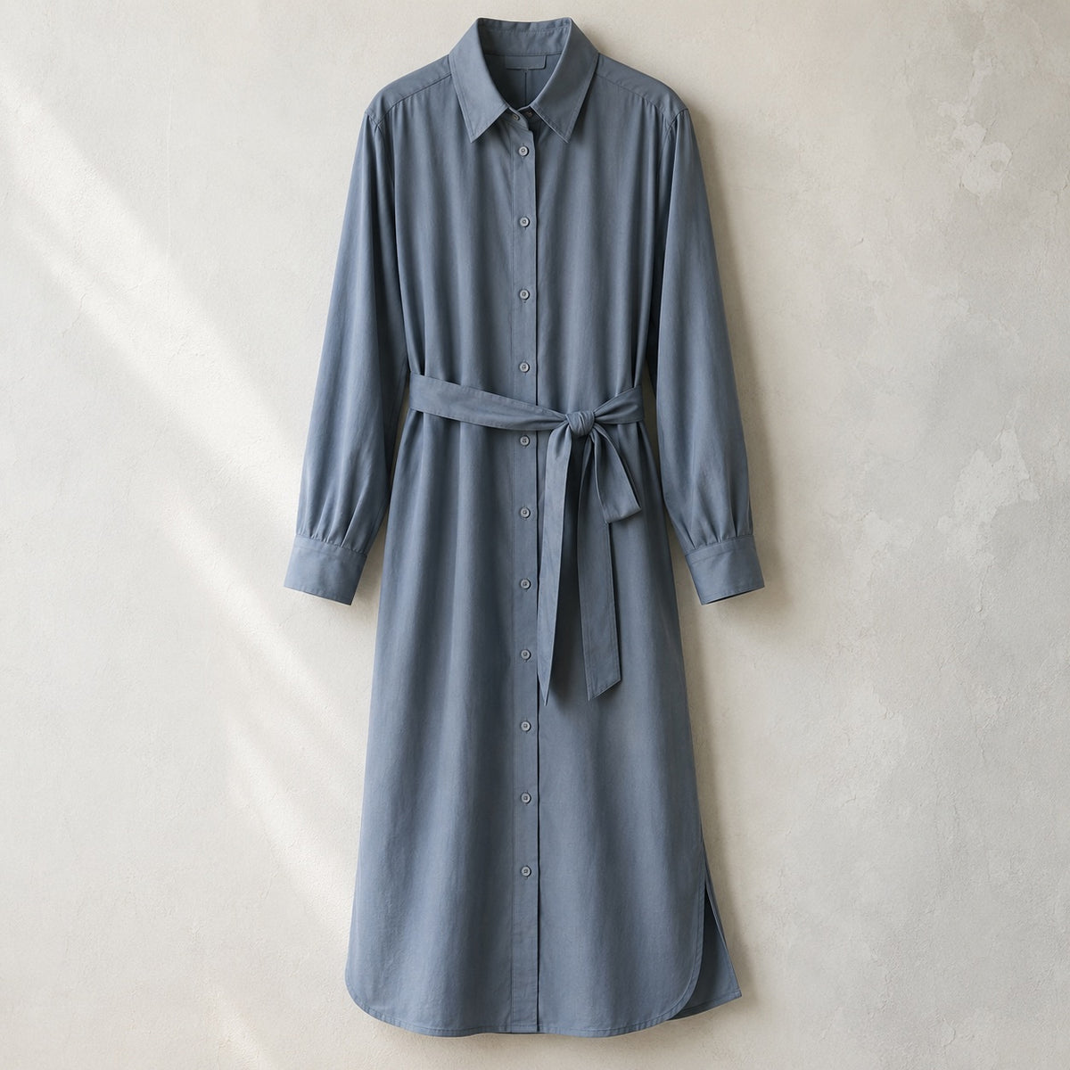 laid flat and shot from above — Keston belted shirt dress, Shirt Dresses by ORASCI.
