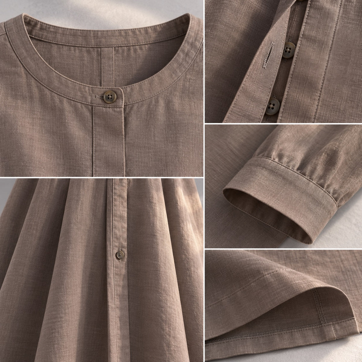 detail shot of the fabric — Ravensbourne collarless shirt dress, Shirt Dresses by ORASCI.