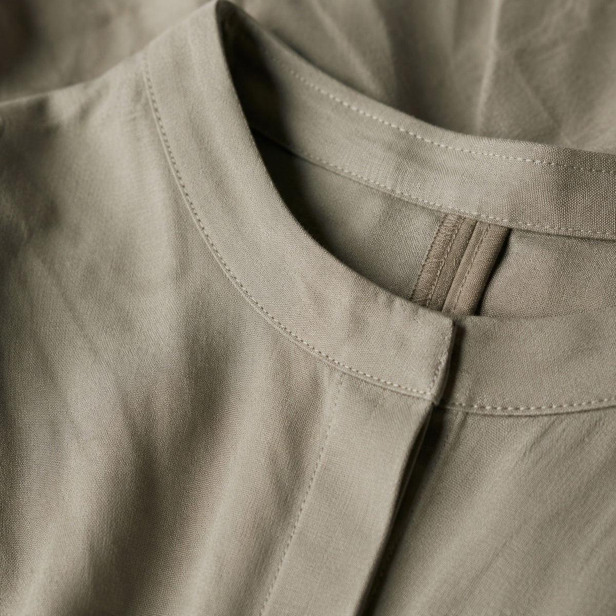 detail shot of the fabric — Linden Row collarless shirt dress, Shirt Dresses by ORASCI.