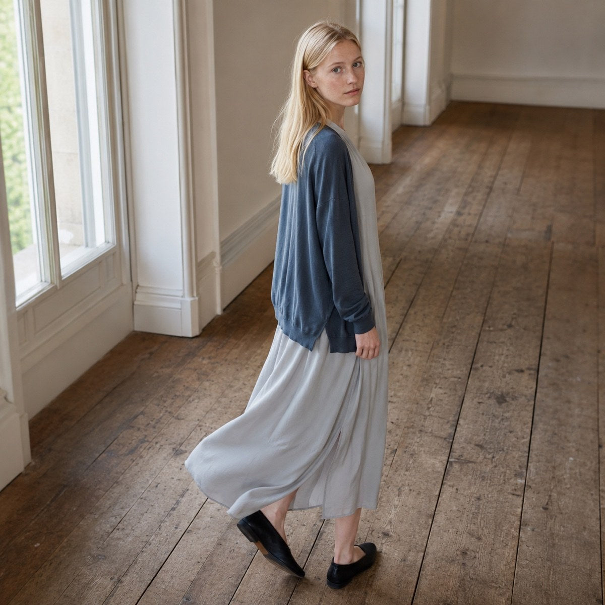 shown on the model — Linden Row collarless shirt dress, Shirt Dresses by ORASCI.