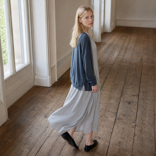 shown on the model — Linden Row collarless shirt dress, Shirt Dresses by ORASCI.