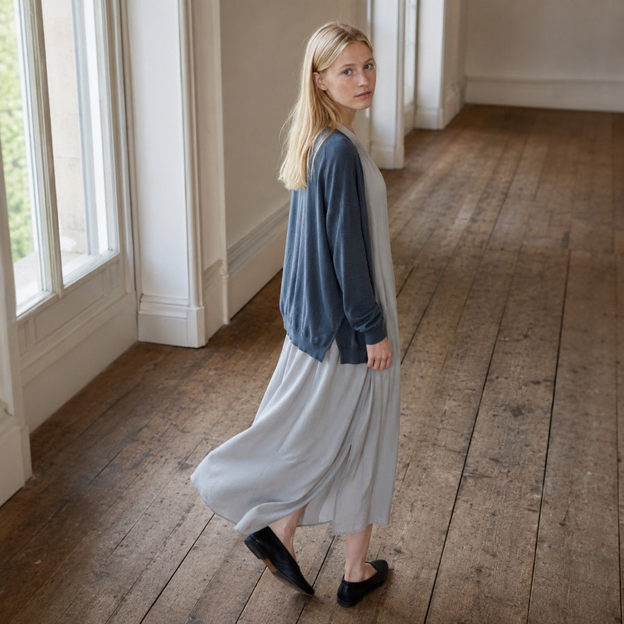 shown on the model — Linden Row collarless shirt dress, Shirt Dresses by ORASCI.