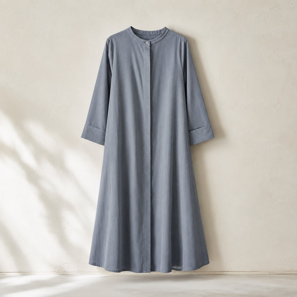 laid flat and shot from above — Pearl Wharf collarless shirt dress, Shirt Dresses by ORASCI.