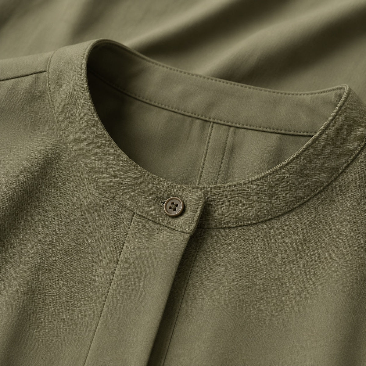 detail shot of the fabric — Sorrel Field collarless shirt dress, Shirt Dresses by ORASCI.