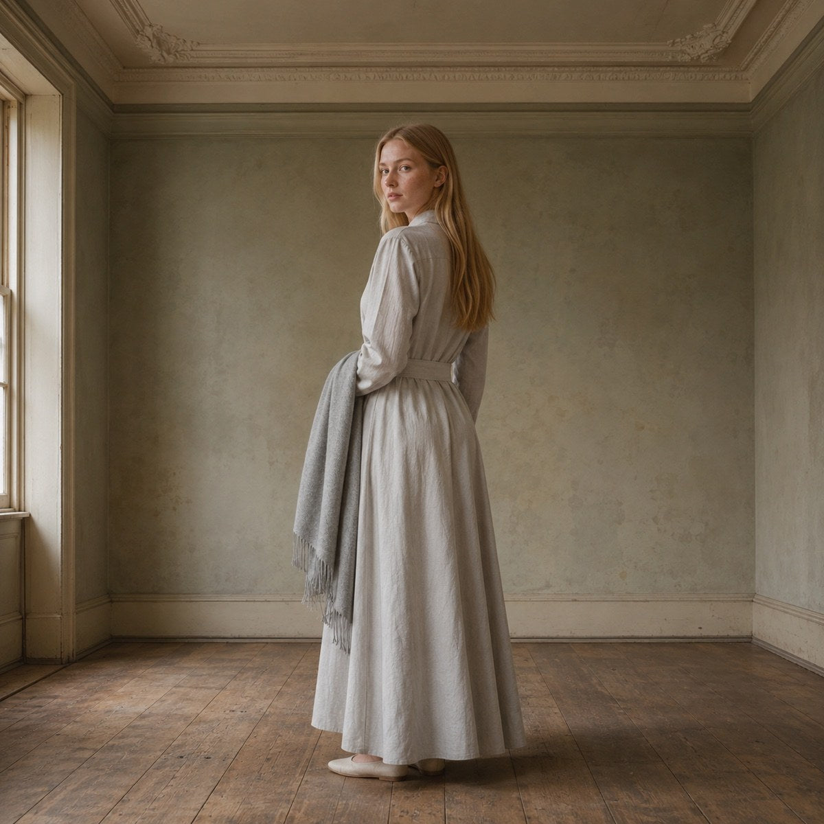 shown worn, from the side — Bromley Vale belted shirt dress, Shirt Dresses by ORASCI.