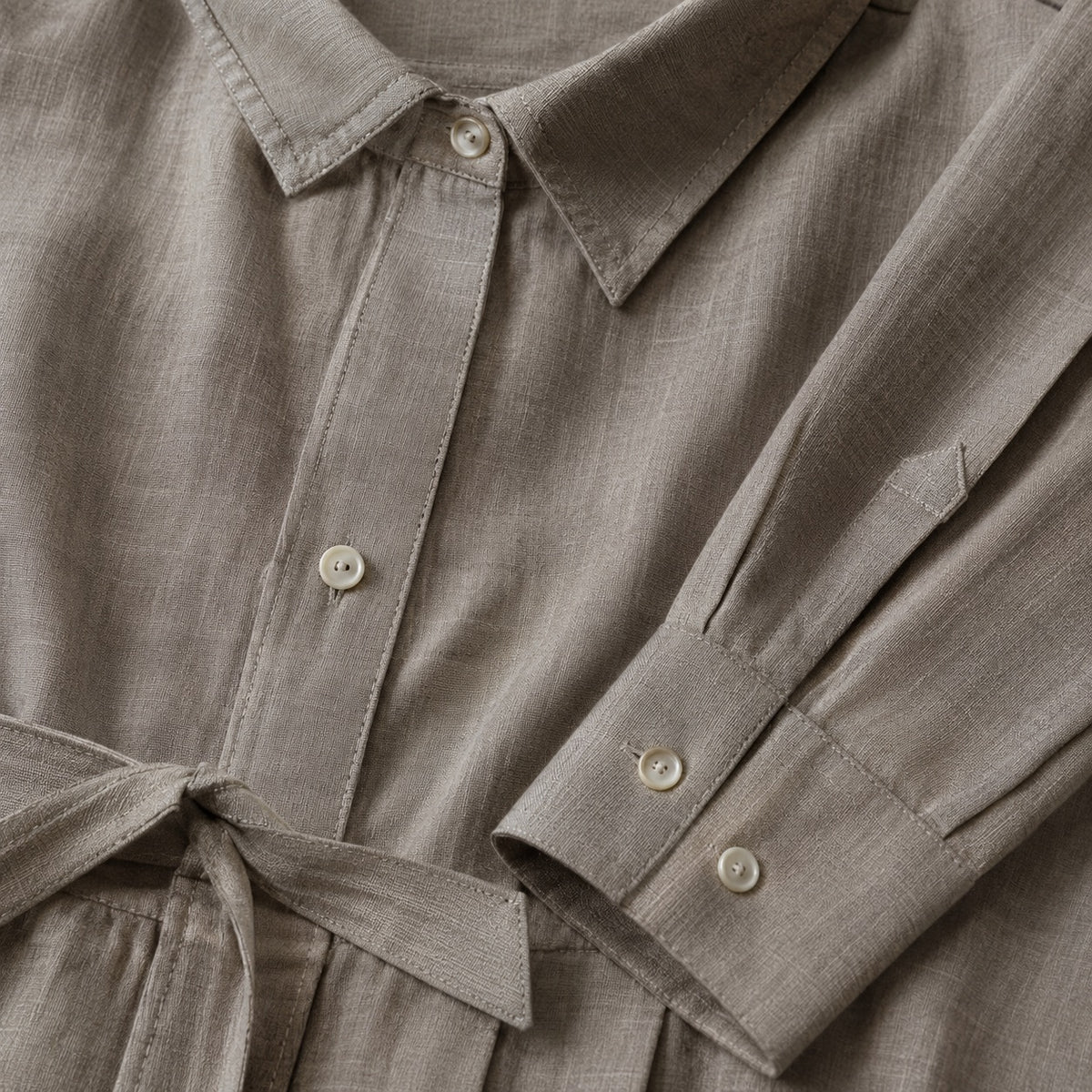 detail shot of the fabric — Chislehurst belted shirt dress, Shirt Dresses by ORASCI.