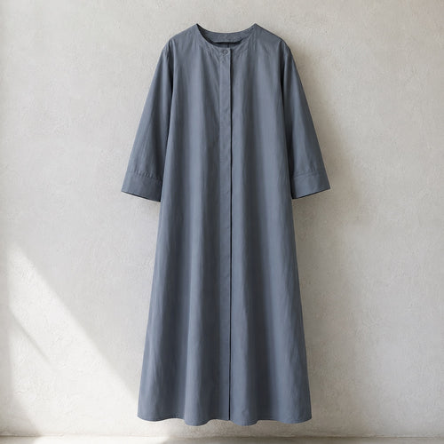 laid flat and shot from above — Hazel Court collarless shirt dress, Shirt Dresses by ORASCI.