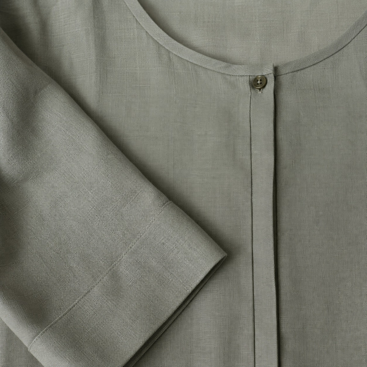 detail shot of the fabric — Petts Wood collarless shirt dress, Shirt Dresses by ORASCI.