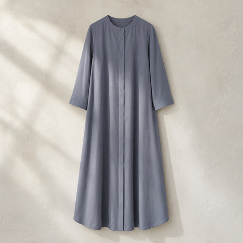 laid flat and shot from above — Petts Wood collarless shirt dress, Shirt Dresses by ORASCI.