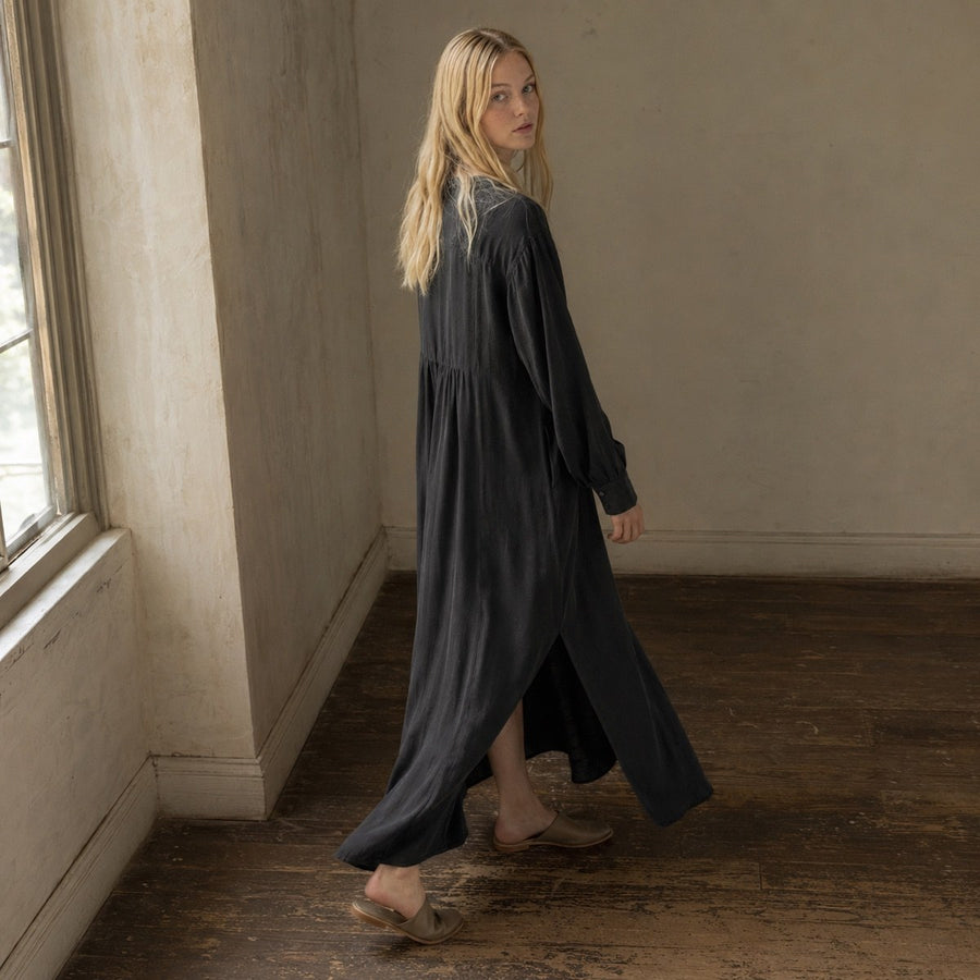 shown on the model — Petts Wood collarless shirt dress, Shirt Dresses by ORASCI.