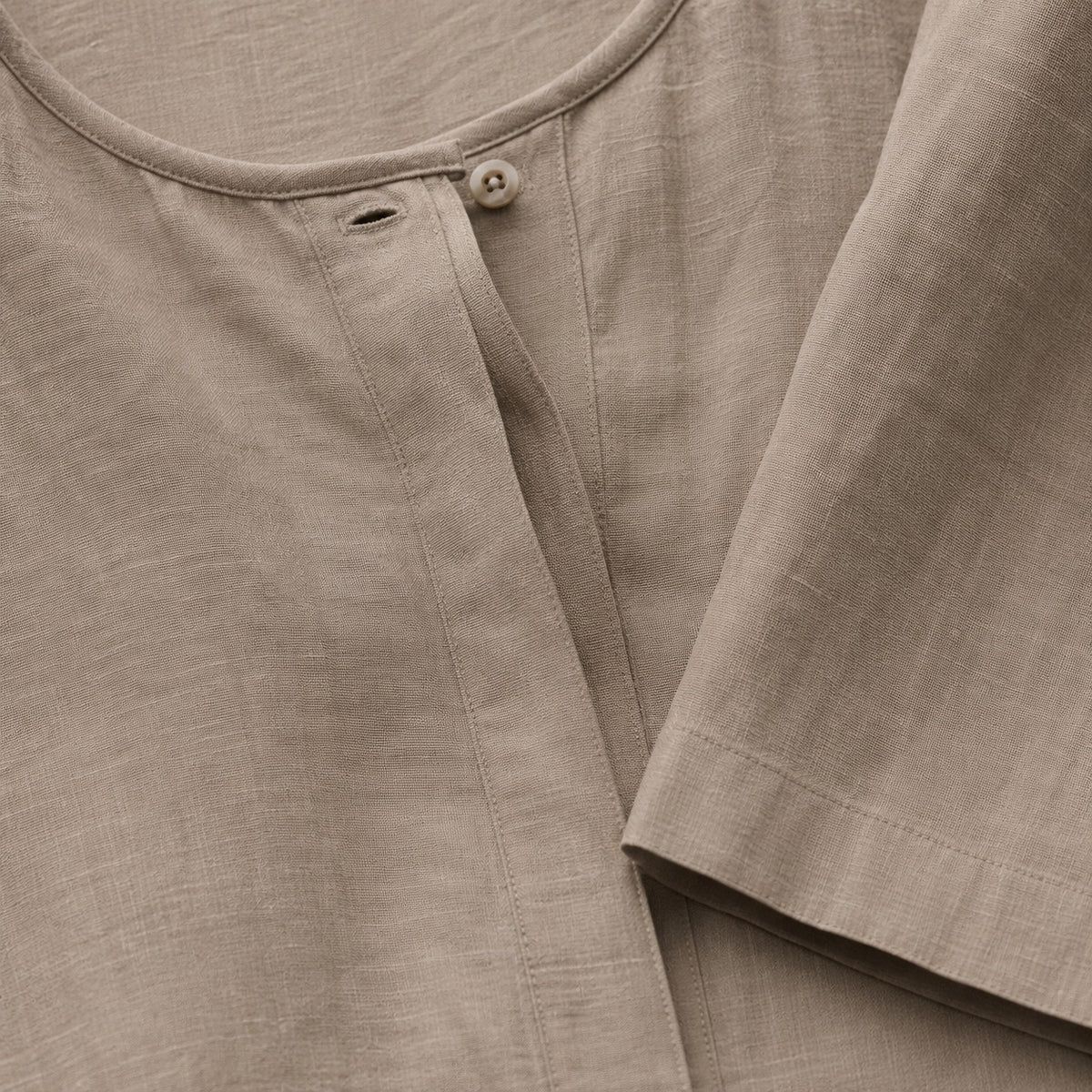 detail shot of the fabric — Hayes Common collarless shirt dress, Shirt Dresses by ORASCI.