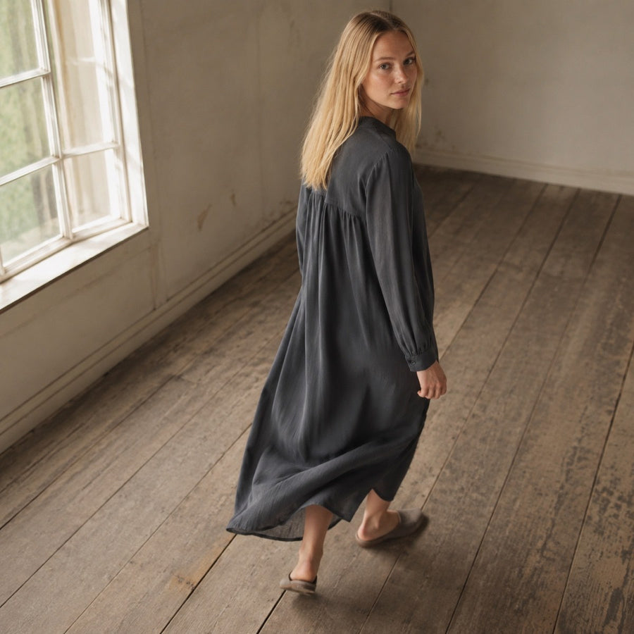 shown on the model — Hayes Common collarless shirt dress, Shirt Dresses by ORASCI.