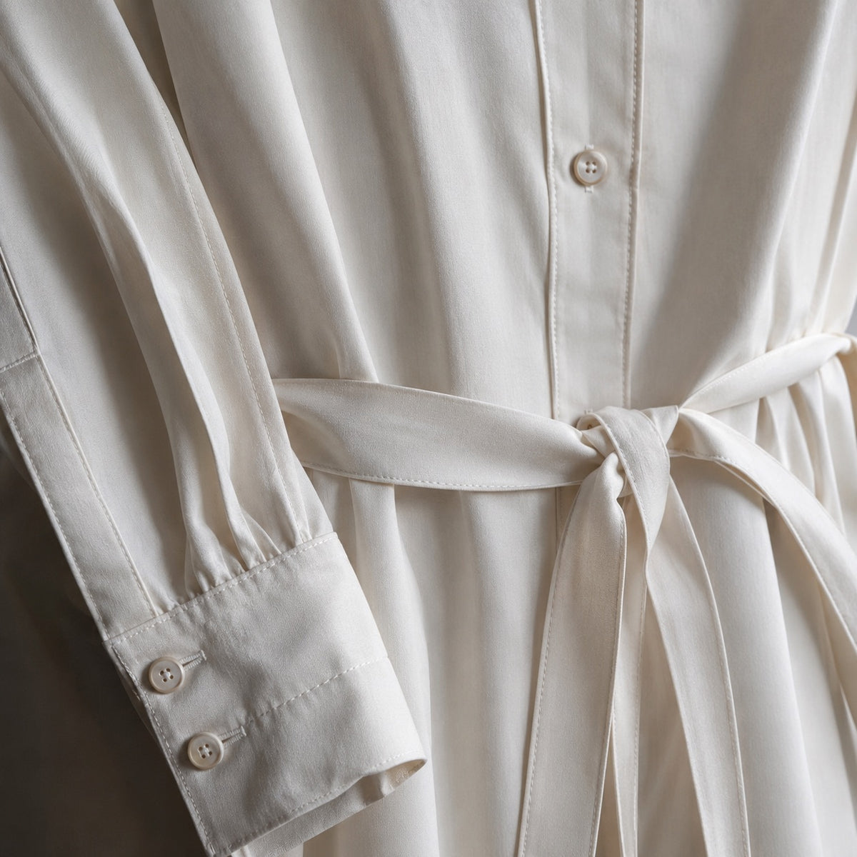 detail shot of the fabric — Slate Hollow belted shirt dress, Shirt Dresses by ORASCI.