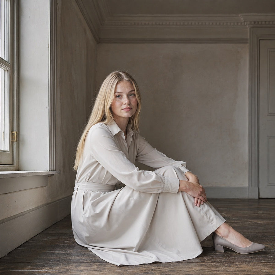 shown on the model — Slate Hollow belted shirt dress, Shirt Dresses by ORASCI.
