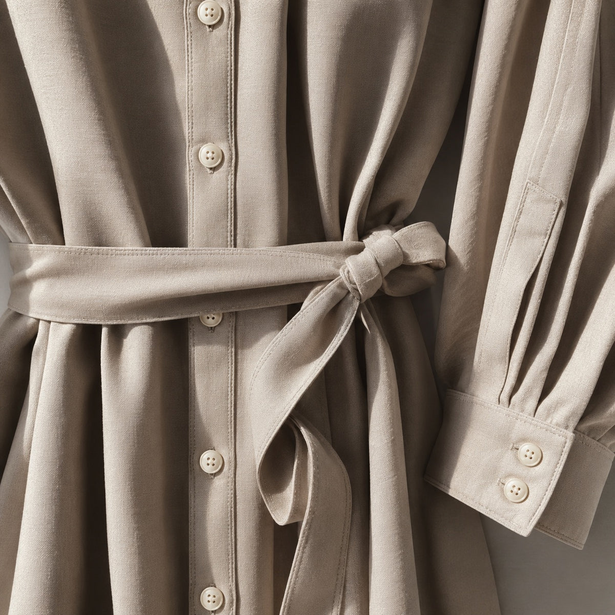 detail shot of the fabric — Downe belted shirt dress, Shirt Dresses by ORASCI.