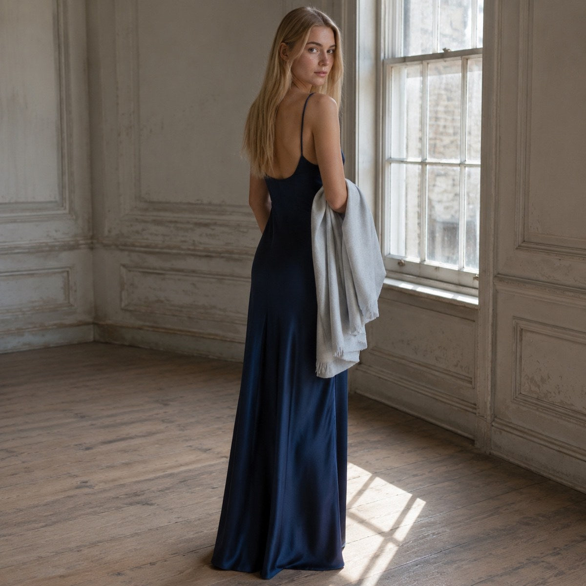 shown worn, from the side — Elmstead bias-cut slip maxi dress, Slip Maxi Dresses by ORASCI.