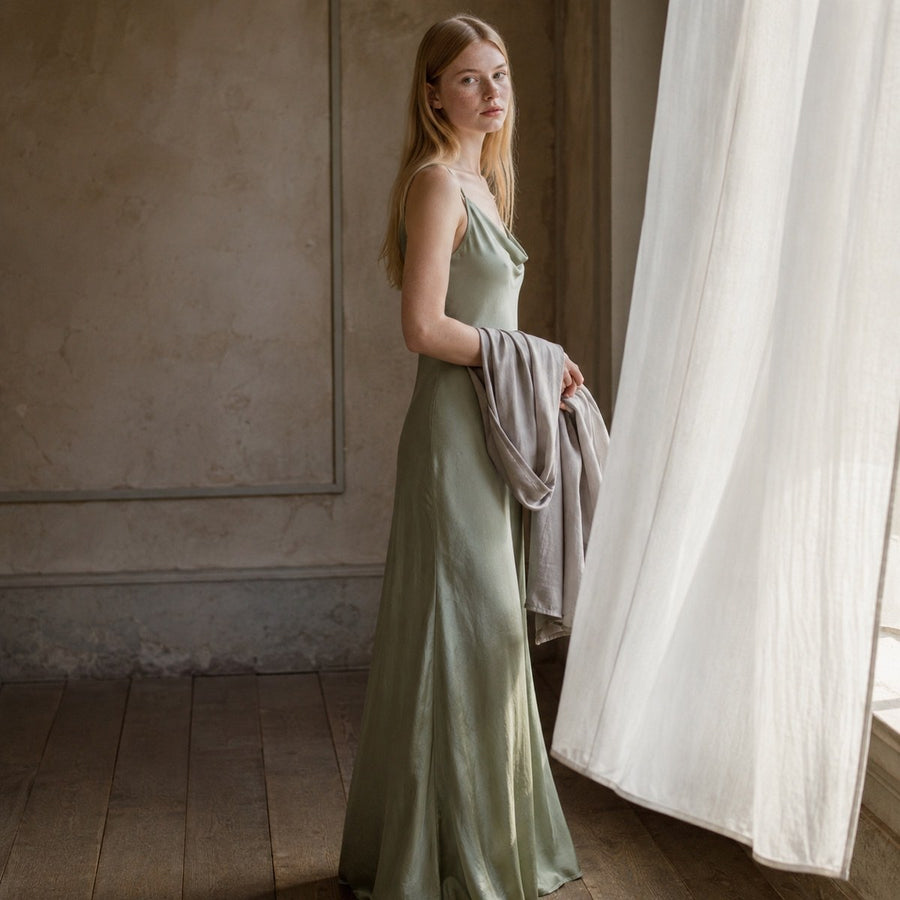 shown on the model — Chislehurst cowl-neck slip dress, Slip Maxi Dresses by ORASCI.