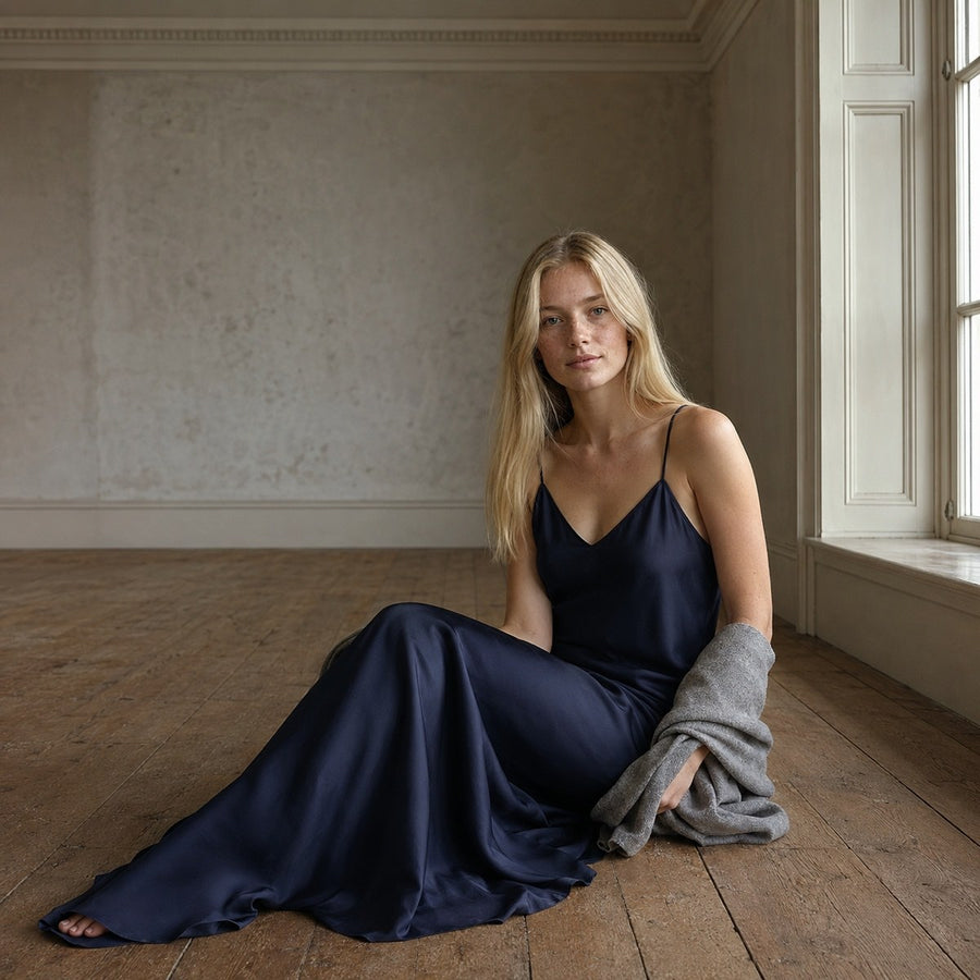 shown on the model — Petts Wood bias-cut slip maxi dress, Slip Maxi Dresses by ORASCI.