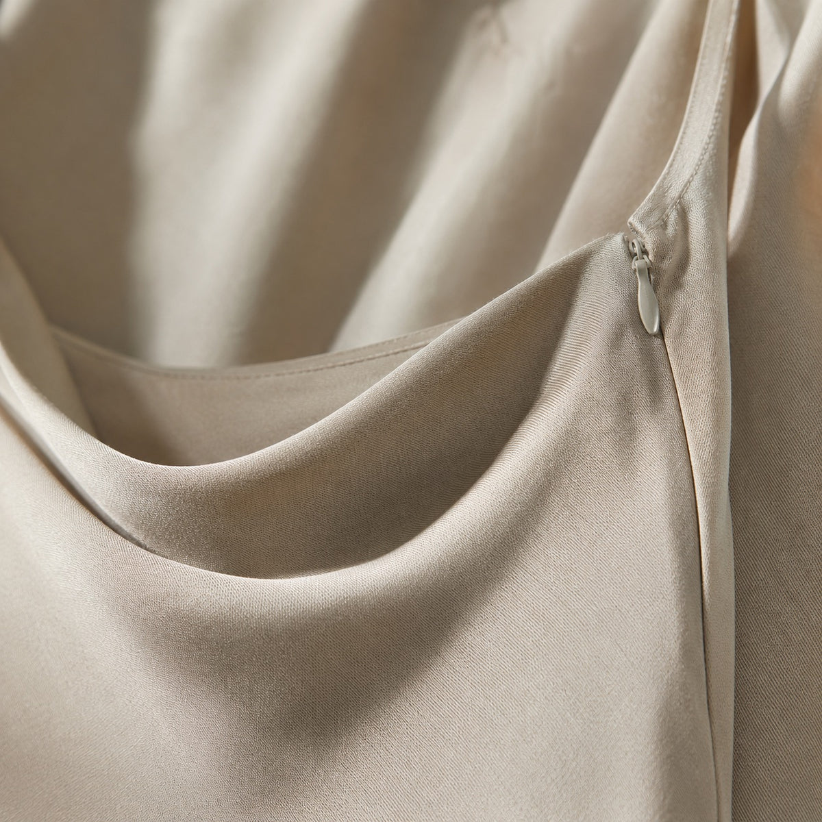 detail shot of the fabric — Keston cowl-neck slip dress, Slip Maxi Dresses by ORASCI.