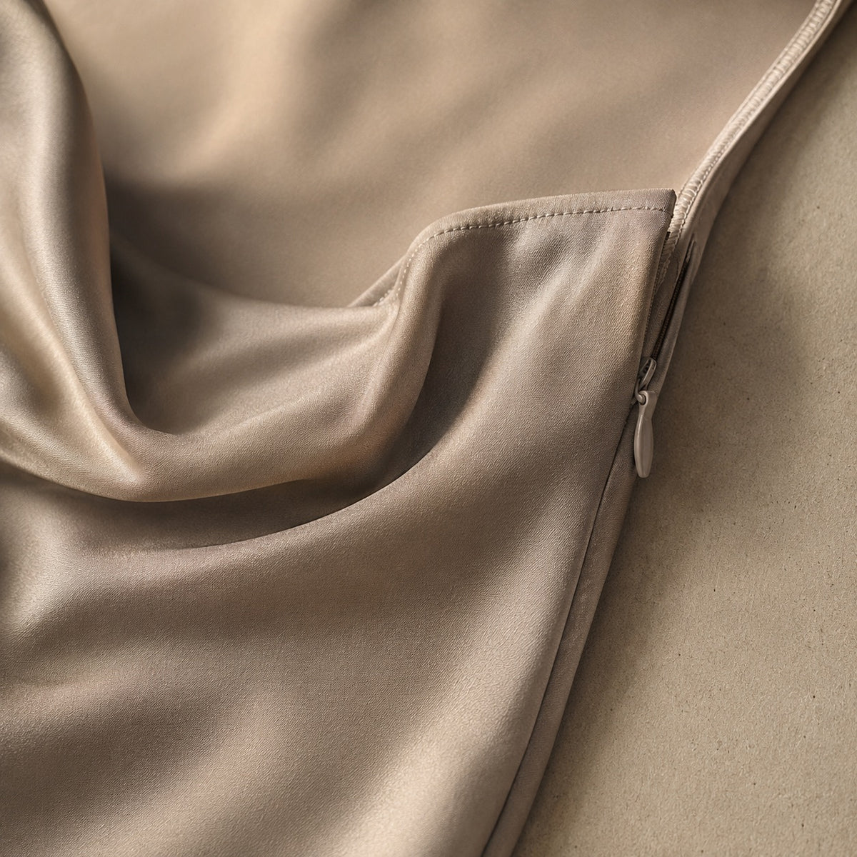 detail shot of the fabric — Shortlands cowl-neck slip dress, Slip Maxi Dresses by ORASCI.