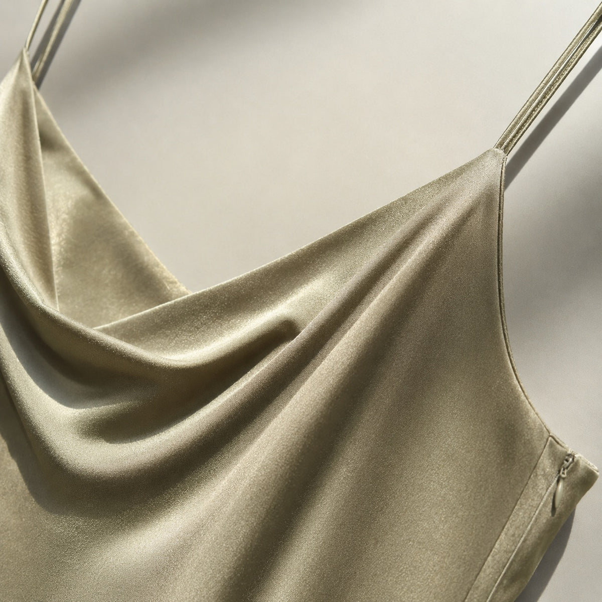 detail shot of the fabric — Slate Hollow cowl-neck slip dress, Slip Maxi Dresses by ORASCI.