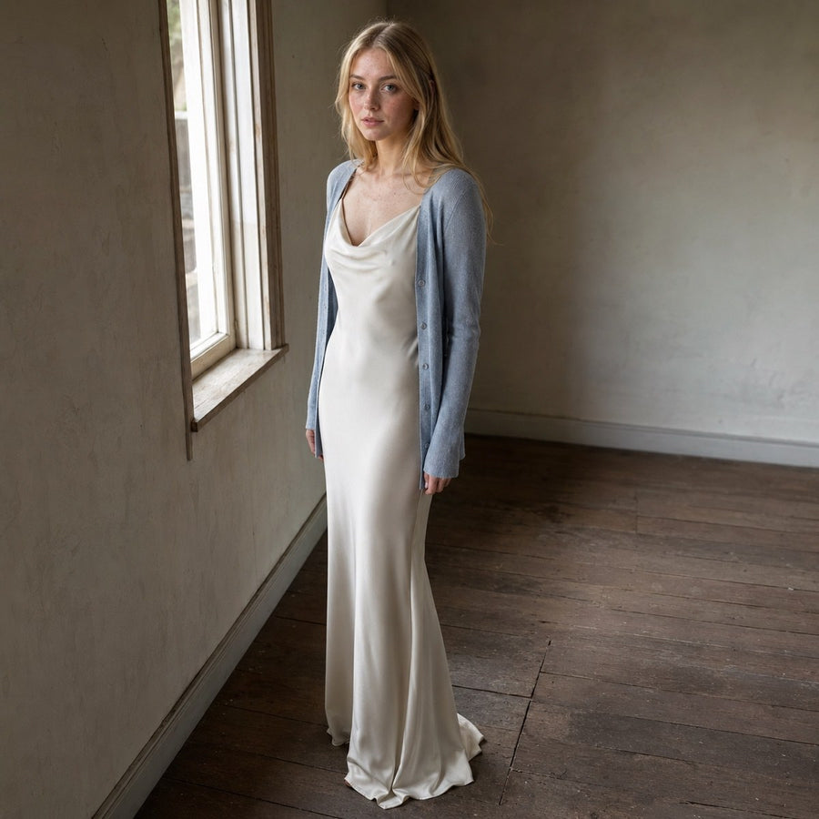 shown on the model — Slate Hollow cowl-neck slip dress, Slip Maxi Dresses by ORASCI.