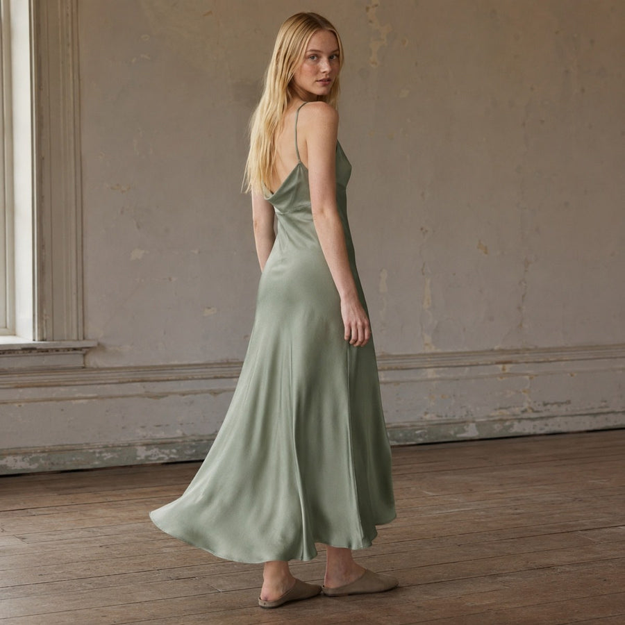 shown on the model — Downe cowl-neck slip dress, Slip Maxi Dresses by ORASCI.