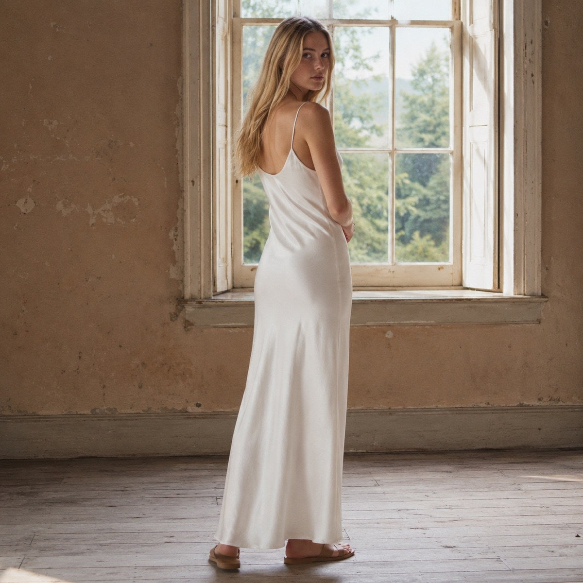shown on the model — Farnborough bias-cut slip maxi dress, Slip Maxi Dresses by ORASCI.